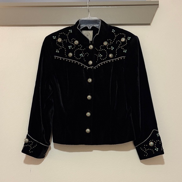Double D Ranch Jackets & Blazers - Double D Ranch Black Velvet Turquoise/Silver Encrusted Jacket SZ M EUC